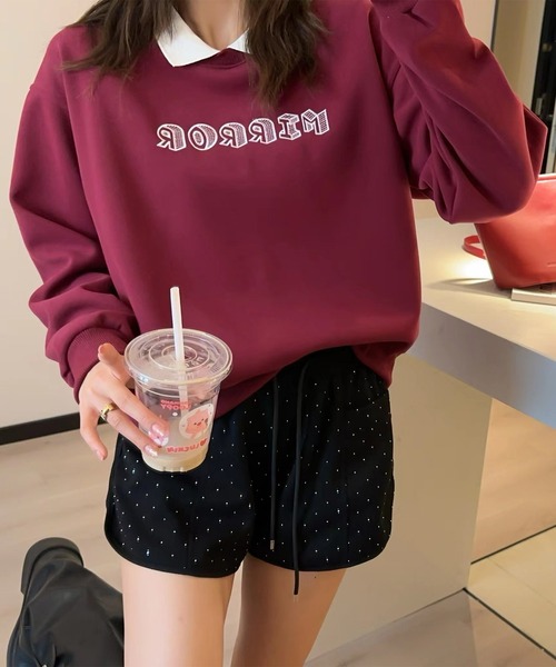 aimoha（アイモハ）の「フェイクレイヤードスウェット（スウェット・レディース・レッド/ダークグレー/ネイビー/オフホワイト/ブラック/チョコ・FREE）」の6枚目の写真