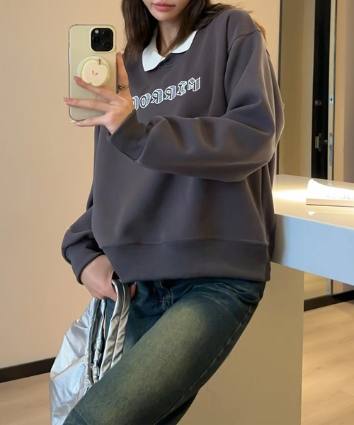 aimoha（アイモハ）の「フェイクレイヤードスウェット（スウェット・レディース・レッド/ダークグレー/ネイビー/オフホワイト/ブラック/チョコ・FREE）」の4枚目の写真