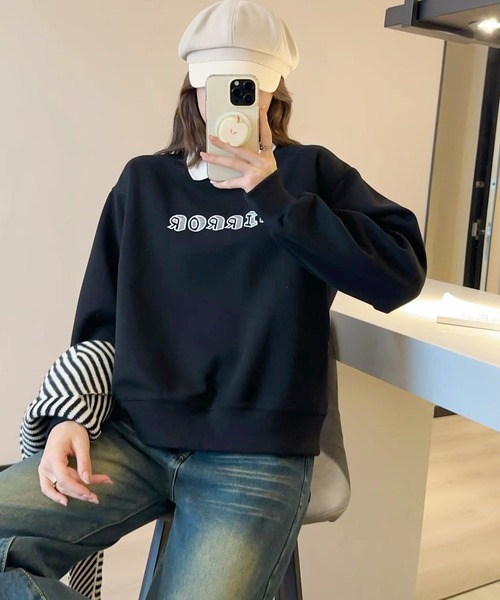 aimoha（アイモハ）の「フェイクレイヤードスウェット（スウェット・レディース・レッド/ダークグレー/ネイビー/オフホワイト/ブラック/チョコ・FREE）」の3枚目の写真