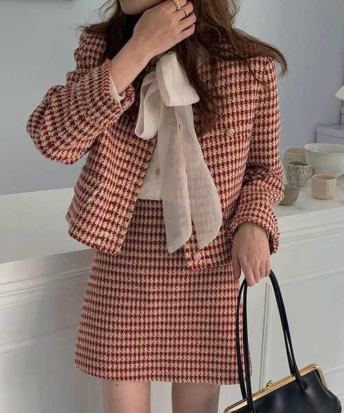 【セール】ツイード柄ミニジャケット＆スカートセットアップ（セットアップ）｜IRADOWL（アイラドール）