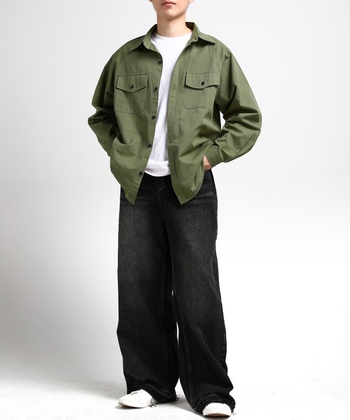 TOBEE(トゥビー)の「【TOBEE】 ベーシック長袖シャツ ルーズシルエットCPOシャツ(シャツ/ブラウス・メンズ・ホワイト/グリーン/グレー/ブラック・X-LARGE/LARGE/MEDIUM)」の13枚目の写真