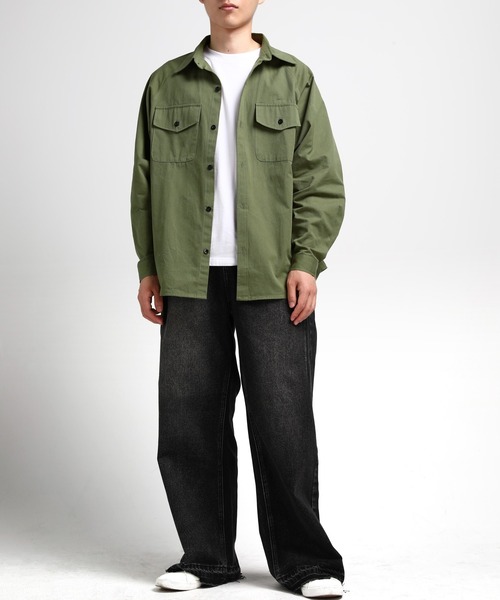 TOBEE(トゥビー)の「【TOBEE】 ベーシック長袖シャツ ルーズシルエットCPOシャツ(シャツ/ブラウス・メンズ・ホワイト/グリーン/グレー/ブラック・X-LARGE/LARGE/MEDIUM)」の14枚目の写真