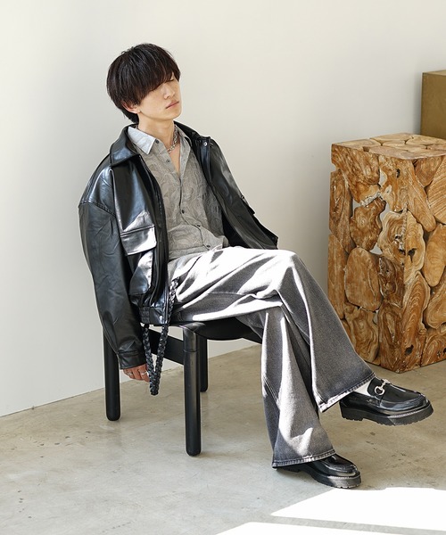 MinoriTY(マイノリティ)の「【MinoriTY】ボタニカルクリンクル加工オーバーサイズレギュラーカラーライトシャツ(シャツ/ブラウス・メンズ・グレー/ブラック・S/M/L)」の8枚目の写真