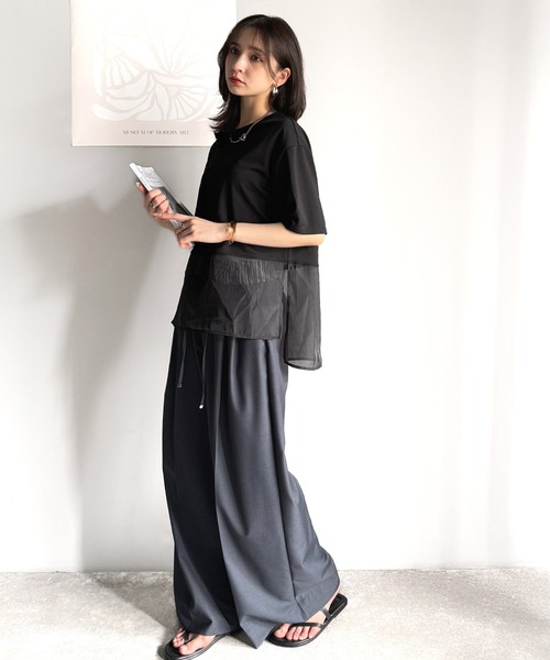 classicalelf(クラシカルエルフ)の「夏に涼しさ引き立てる透け感が◎裾シアー切り替えライトダンボール半袖Tシャツ(Tシャツ/カットソー・レディース・ブラック/オフホワイト/ベージュ・X-LARGE/LARGE/MEDIUM/SMALL)」の10枚目の写真