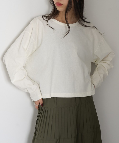 LOS ANGELES APPAREL(ロサンゼルスアパレル)の「【Los Angeles Apparel】Long Sleeve Garment Dye Cropped T L-1839GD※(Tシャツ/カットソー・レディース・ネイビー/ブラック/オリーブ/オフホワイト・S/M/L)」の2枚目の写真
