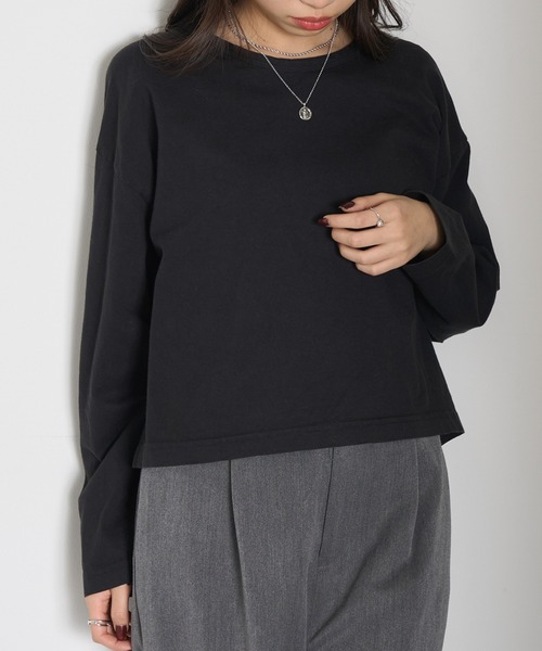 LOS ANGELES APPAREL(ロサンゼルスアパレル)の「【Los Angeles Apparel】Long Sleeve Garment Dye Cropped T L-1839GD※(Tシャツ/カットソー・レディース・ネイビー/ブラック/オリーブ/オフホワイト・S/M/L)」の1枚目の写真