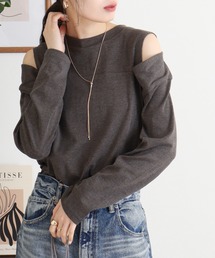 オープンショルダーロングスリーブTシャツ