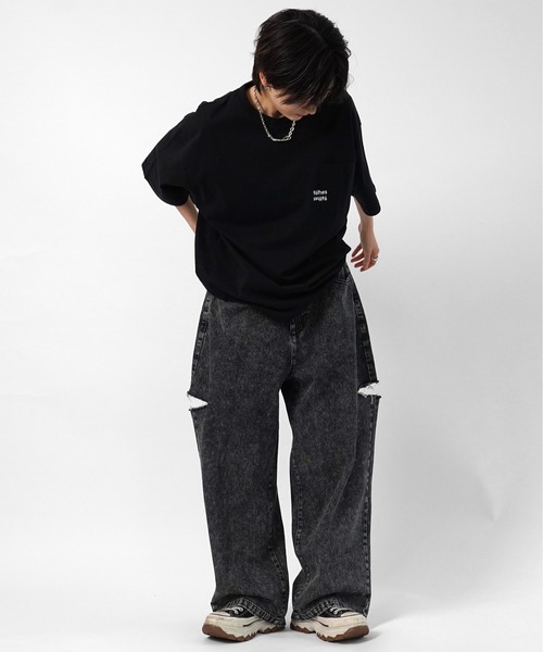 96thes(クローズ)の「【96thes】サイドカットオフ ワイドルーズデニムパンツ ユニセックス(デニムパンツ・メンズ・ブラック/サックスブルー/グレー・M/L)」の11枚目の写真