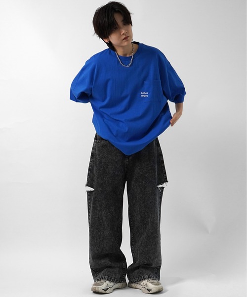 96thes(クローズ)の「【96thes】サイドカットオフ ワイドルーズデニムパンツ ユニセックス(デニムパンツ・メンズ・ブラック/サックスブルー/グレー・M/L)」の13枚目の写真