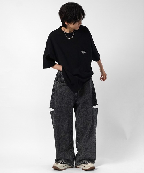 96thes(クローズ)の「【96thes】サイドカットオフ ワイドルーズデニムパンツ ユニセックス(デニムパンツ・メンズ・ブラック/サックスブルー/グレー・M/L)」の12枚目の写真