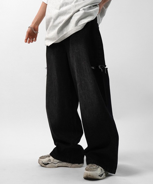 96thes(クローズ)の「【96thes】サイドカットオフ ワイドルーズデニムパンツ ユニセックス(デニムパンツ・メンズ・ブラック/サックスブルー/グレー・M/L)」の8枚目の写真