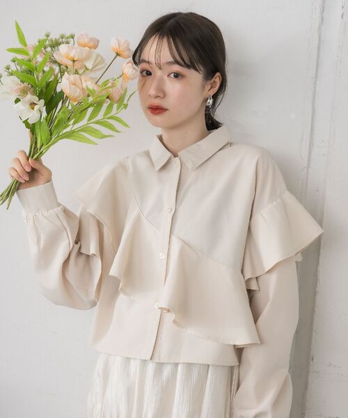 RETRO GIRL(レトロガール)の「フリルクロップドSH(シャツ/ブラウス・レディース・ブラック系その他2/ナチュラル/チャコールグレー・FREE)」の8枚目の写真