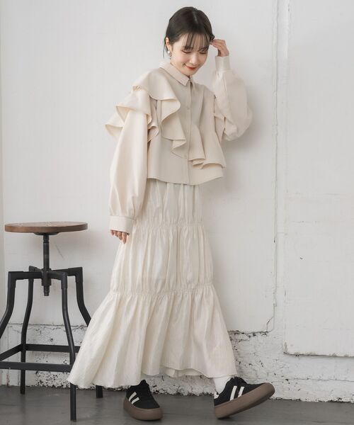 RETRO GIRL(レトロガール)の「フリルクロップドSH(シャツ/ブラウス・レディース・ブラック系その他2/ナチュラル/チャコールグレー・FREE)」の10枚目の写真