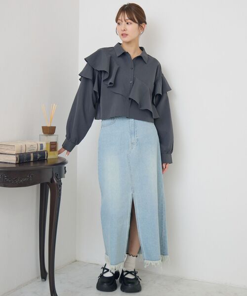RETRO GIRL(レトロガール)の「フリルクロップドSH(シャツ/ブラウス・レディース・ブラック系その他2/ナチュラル/チャコールグレー・FREE)」の17枚目の写真