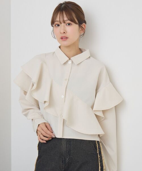 RETRO GIRL(レトロガール)の「フリルクロップドSH(シャツ/ブラウス・レディース・ブラック系その他2/ナチュラル/チャコールグレー・FREE)」の6枚目の写真