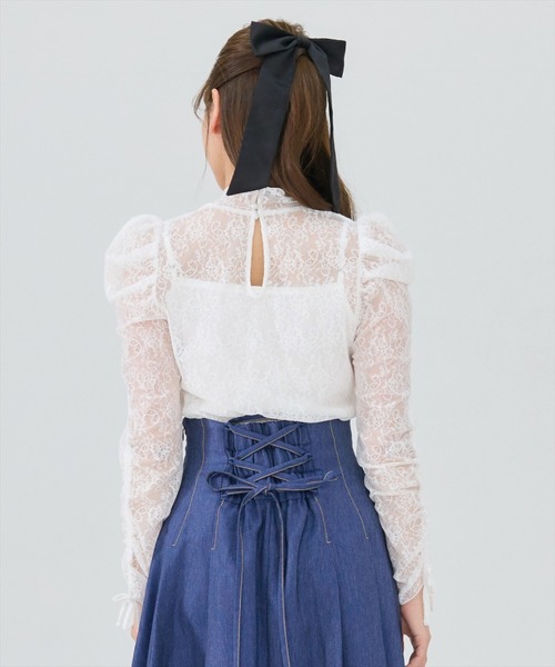 REDYAZEL（レディアゼル）の「シャーリングスリーブレースブラウス（Tシャツ/カットソー・レディース・ホワイト系その他/ブラック系その他・FREE）」の11枚目の写真