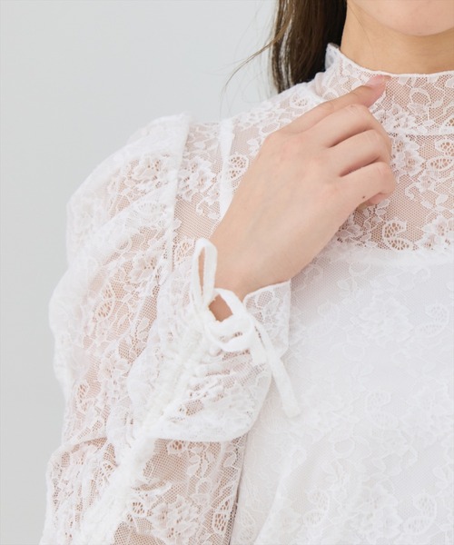 REDYAZEL（レディアゼル）の「シャーリングスリーブレースブラウス（Tシャツ/カットソー・レディース・ホワイト系その他/ブラック系その他・FREE）」の13枚目の写真