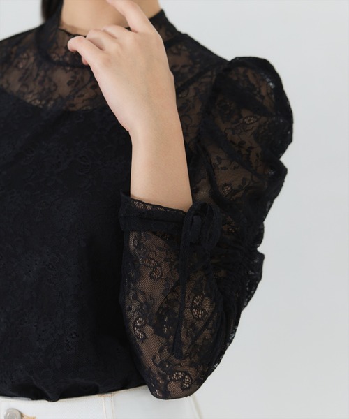 REDYAZEL（レディアゼル）の「シャーリングスリーブレースブラウス（Tシャツ/カットソー・レディース・ホワイト系その他/ブラック系その他・FREE）」の7枚目の写真