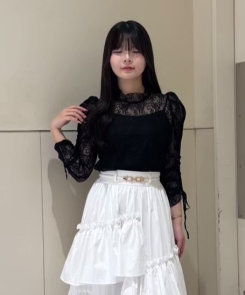 REDYAZEL（レディアゼル）の「シャーリングスリーブレースブラウス（Tシャツ/カットソー・レディース・ホワイト系その他/ブラック系その他・FREE）」の16枚目の写真