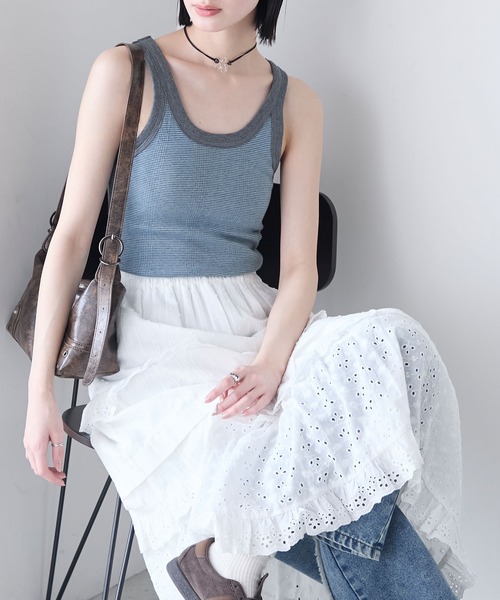 MILLER（ミラー）の「【forksy.】【Robert P. Miller】 ロバート ピー ミラー カップ付きパネルリブ ボーダータンクトップ（タンクトップ・レディース・レッド系/ブラウン系/ブルー系/ブラック系・FREE）」の3枚目の写真