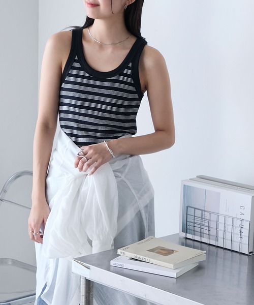 MILLER（ミラー）の「【forksy.】【Robert P. Miller】 ロバート ピー ミラー カップ付きパネルリブ ボーダータンクトップ（タンクトップ・レディース・レッド系/ブラウン系/ブルー系/ブラック系・FREE）」の6枚目の写真