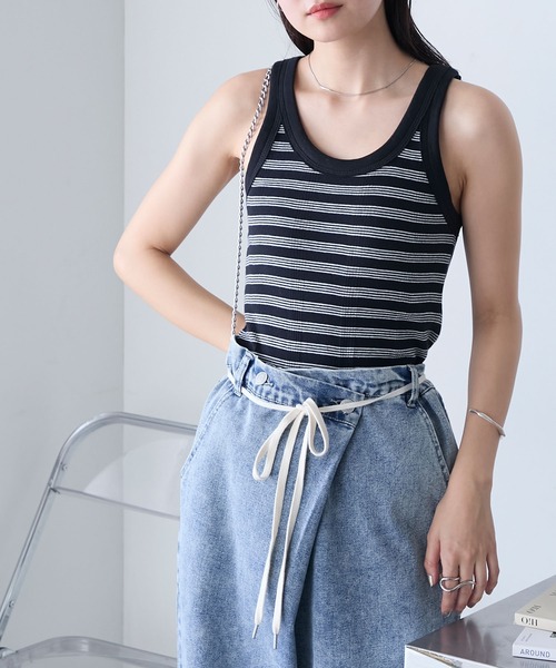 MILLER（ミラー）の「【forksy.】【Robert P. Miller】 ロバート ピー ミラー カップ付きパネルリブ ボーダータンクトップ（タンクトップ・レディース・レッド系/ブラウン系/ブルー系/ブラック系・FREE）」の8枚目の写真