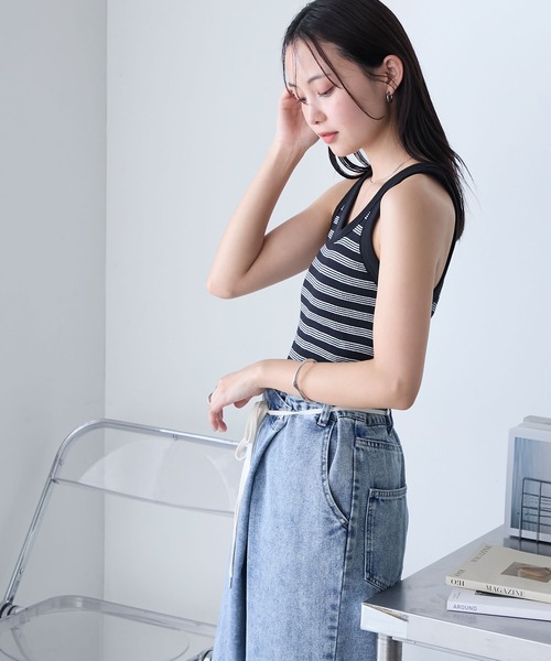 MILLER（ミラー）の「【forksy.】【Robert P. Miller】 ロバート ピー ミラー カップ付きパネルリブ ボーダータンクトップ（タンクトップ・レディース・レッド系/ブラウン系/ブルー系/ブラック系・FREE）」の9枚目の写真