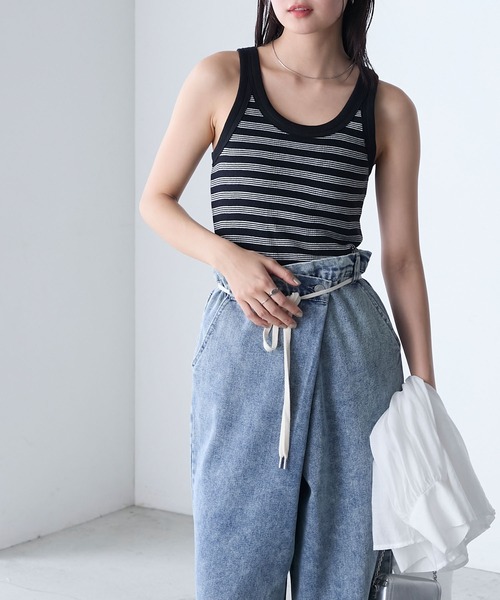 MILLER（ミラー）の「【forksy.】【Robert P. Miller】 ロバート ピー ミラー カップ付きパネルリブ ボーダータンクトップ（タンクトップ・レディース・レッド系/ブラウン系/ブルー系/ブラック系・FREE）」の10枚目の写真