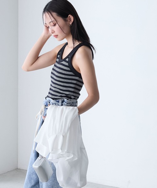 MILLER（ミラー）の「【forksy.】【Robert P. Miller】 ロバート ピー ミラー カップ付きパネルリブ ボーダータンクトップ（タンクトップ・レディース・レッド系/ブラウン系/ブルー系/ブラック系・FREE）」の11枚目の写真