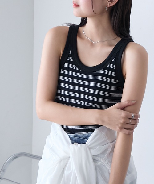 MILLER（ミラー）の「【forksy.】【Robert P. Miller】 ロバート ピー ミラー カップ付きパネルリブ ボーダータンクトップ（タンクトップ・レディース・レッド系/ブラウン系/ブルー系/ブラック系・FREE）」の14枚目の写真