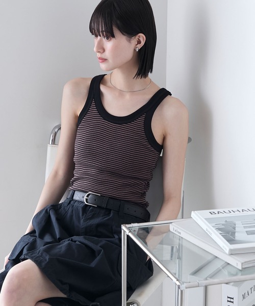 MILLER（ミラー）の「【forksy.】【Robert P. Miller】 ロバート ピー ミラー カップ付きパネルリブ ボーダータンクトップ（タンクトップ・レディース・レッド系/ブラウン系/ブルー系/ブラック系・FREE）」の22枚目の写真