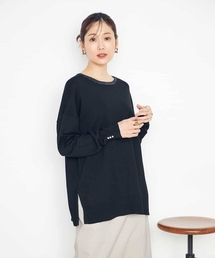 袖パール付きチュニックニット