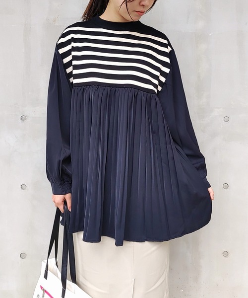 Q(キュー)の「ボーダードッキングチュニック(ニット/セーター・レディース・ブラック/ベージュ系・MEDIUM)」の19枚目の写真