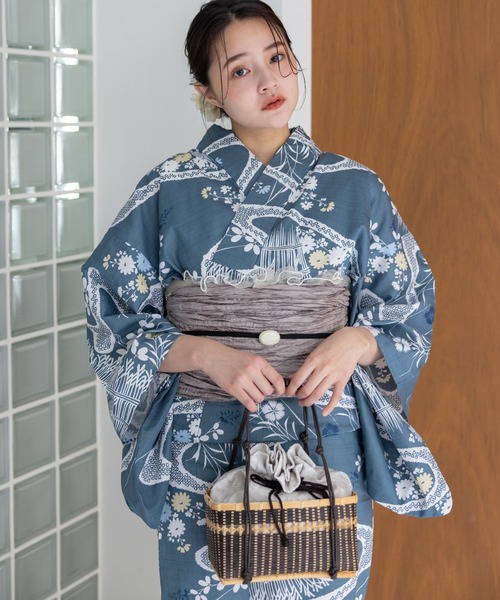 【最終値下げ】ゆかた館グレース 浴衣 こだわり浴衣5点セット 紺 こだわり浴衣5点セット (浴衣/帯/下駄/腰紐/着付け冊子) 変わり