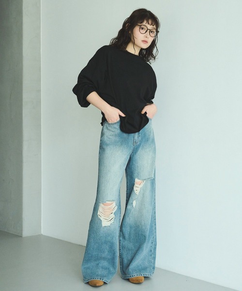 ELF SACK キュート レース ルーズ デニムパンツ ジーンズ ELF SACK(エルフサック) デニム・ジーパン(レディース) - 海外