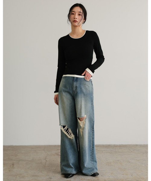 attiree(アティレー)の「ダメージカットルーズデニムパンツ(デニムパンツ・レディース・ブルー・LARGE/MEDIUM/SMALL)」の11枚目の写真