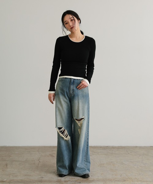 attiree(アティレー)の「ダメージカットルーズデニムパンツ(デニムパンツ・レディース・ブルー・LARGE/MEDIUM/SMALL)」の12枚目の写真