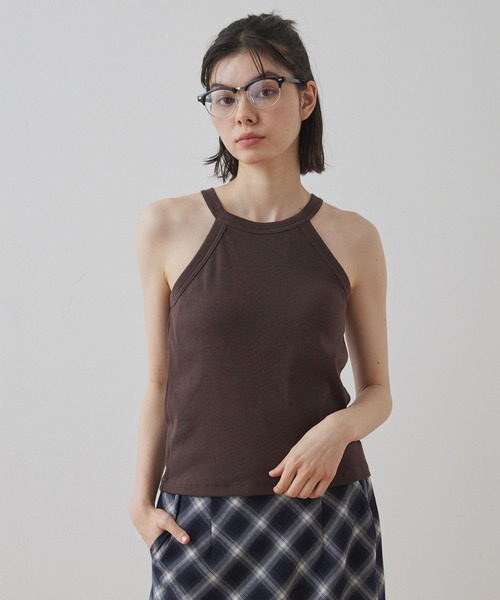 Unblend(アンブレンド)の「【Unblend】Unblend Basic カップ付き ホルターネック リブ パック タンクトップ(タンクトップ・レディース・ブラック/ホワイト/ブラウン/オレンジ・S/M)」の3枚目の写真