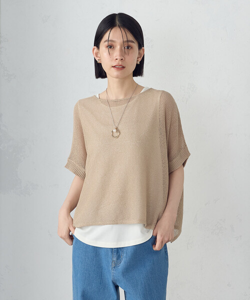 COMME CA ISM / コムサイズム 和紙混　メッシュ　ポンチョニット COMME CA ISM｜和紙混 メッシュ ポンチョニット | Rakuten