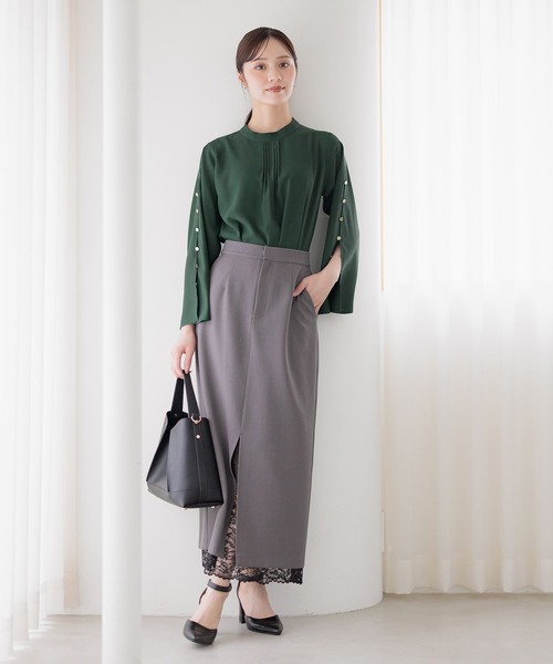 Andemiu（アンデミュウ）の「ソデボタンスタンドブラウス325552（シャツ/ブラウス・レディース・ネイビー/ブルー/オフホワイト/ブラック/グリーン・FREE）」の22枚目の写真