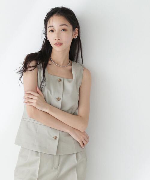 NATURAL BEAUTY BASIC(ナチュラルビューティーベーシック)の「◇【Oggi掲載】リネンライクツイルシリーズ ベスト(その他アウター・レディース・ブラウン/ベージュ/カーキ・FREE)」の3枚目の写真