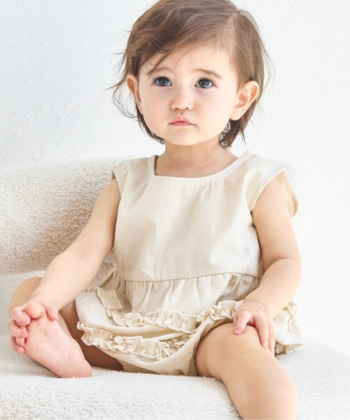 pairmanon（ペアマノン）の「【ベビー】メローフリル ノースリーブロンパース（ロンパース・キッズ・モカ/オレンジ系その他/アイボリー・70/80）」の2枚目の写真