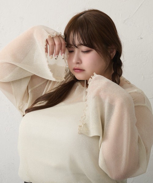 Louiosy(ルオシー)の「【大きいサイズ】メロウラメシアートップス(Tシャツ/カットソー・レディース・アイボリー/ブラック系その他/ブラック・3L/X-LARGE/4L)」の12枚目の写真