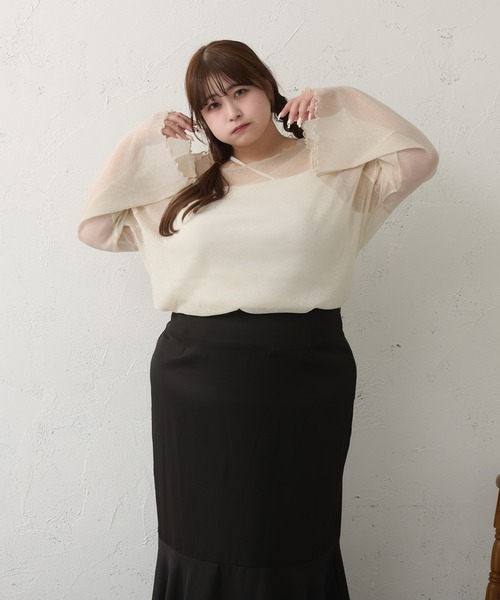 Louiosy(ルオシー)の「【大きいサイズ】メロウラメシアートップス(Tシャツ/カットソー・レディース・アイボリー/ブラック系その他/ブラック・3L/X-LARGE/4L)」の9枚目の写真