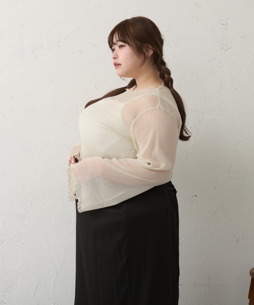Louiosy(ルオシー)の「【大きいサイズ】メロウラメシアートップス(Tシャツ/カットソー・レディース・アイボリー/ブラック系その他/ブラック・3L/X-LARGE/4L)」の6枚目の写真
