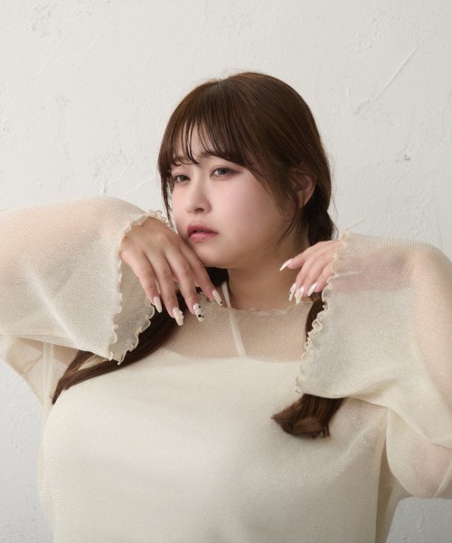 Louiosy(ルオシー)の「【大きいサイズ】メロウラメシアートップス(Tシャツ/カットソー・レディース・アイボリー/ブラック系その他/ブラック・3L/X-LARGE/4L)」の4枚目の写真
