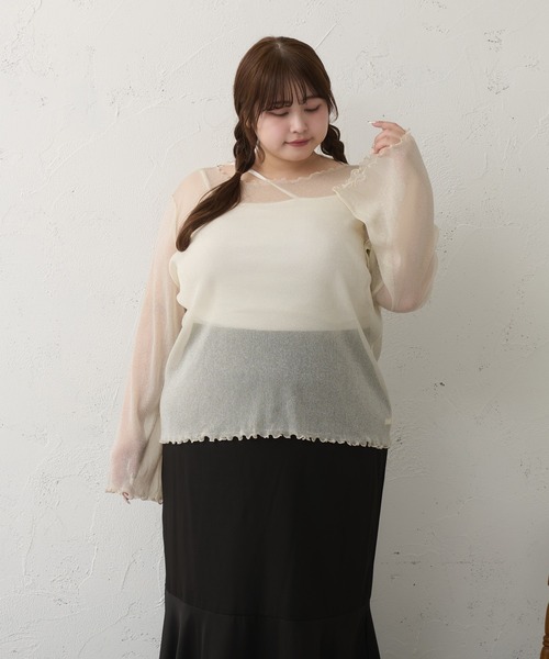 Louiosy(ルオシー)の「【大きいサイズ】メロウラメシアートップス(Tシャツ/カットソー・レディース・アイボリー/ブラック系その他/ブラック・3L/X-LARGE/4L)」の14枚目の写真