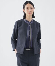 ノーカラージャケット（ブルー・ネイビー/青色系・接触冷感