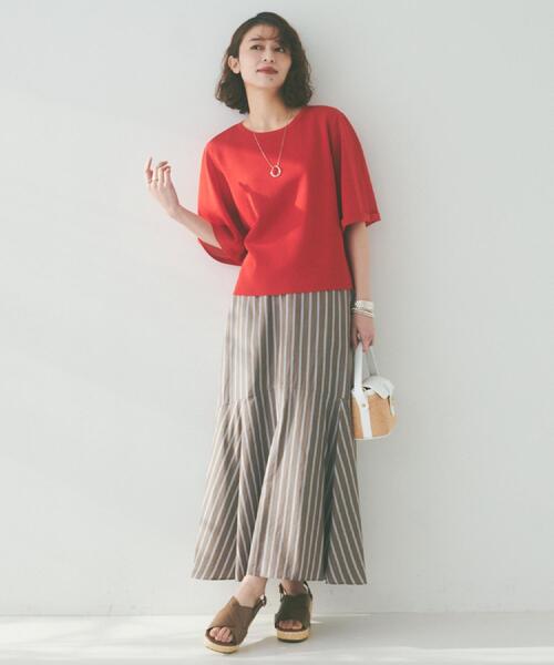 UNTITLED(アンタイトル)の「【後ろウエストゴム/マーメイド】ストライプフレアスカート(スカート・レディース・ブルー系2/ベージュ系その他6/ブラウン系その他4・00/01/48/50/44/46/04/42/02/03)」の13枚目の写真