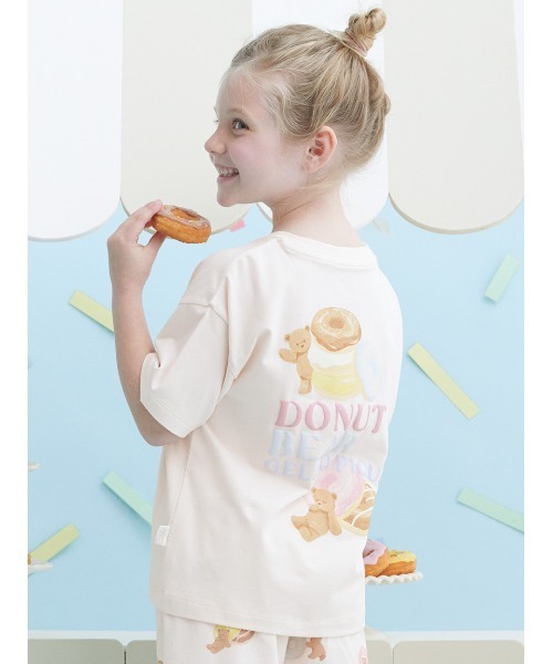 【正規品】ジェラピケ 新品タグ付★ ドーナツベアワンポイントTシャツ　ピンク セール】【KIDS】ドーナツベアワンポイントTシャツ（ルーム